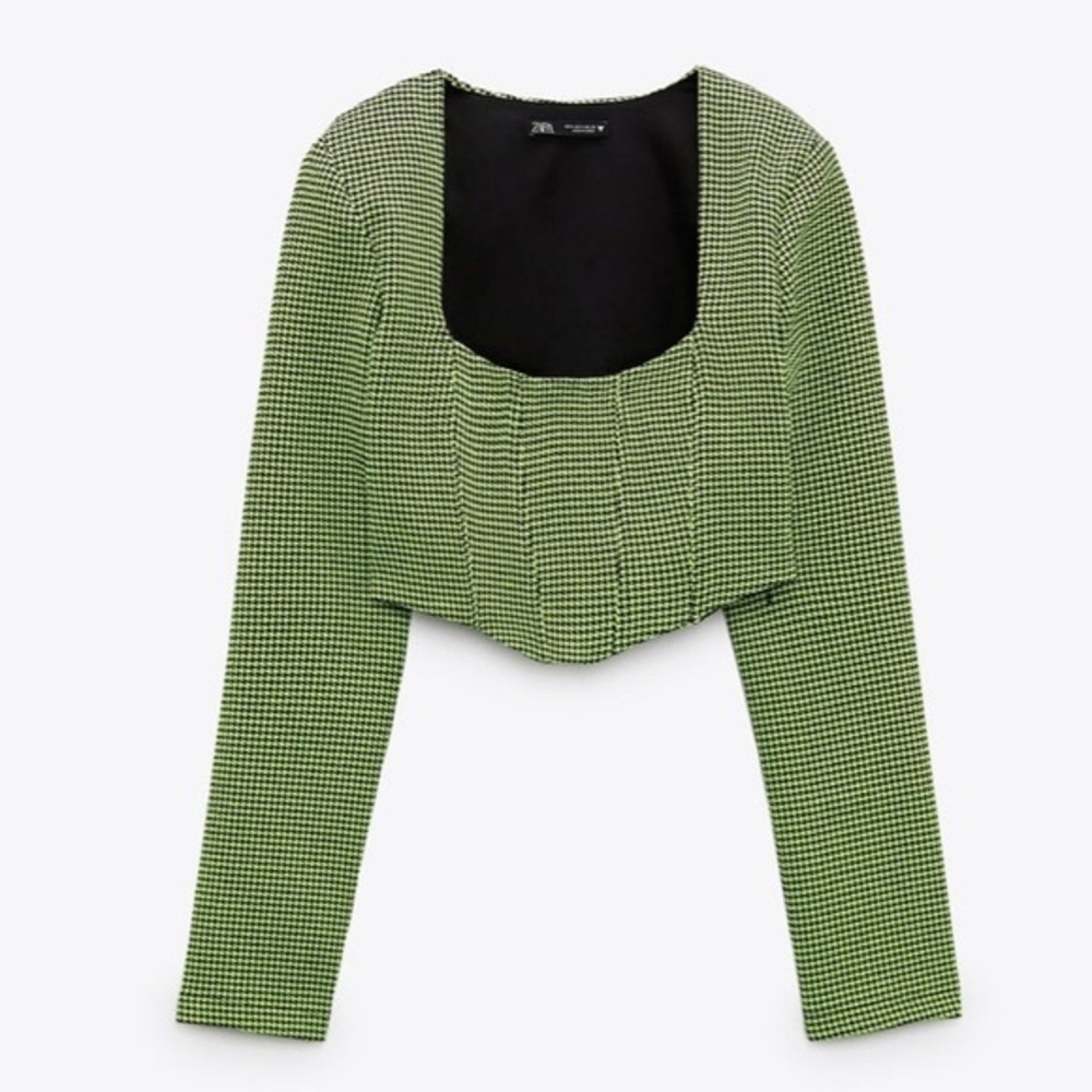 Zara houndstooth shoulder pad top